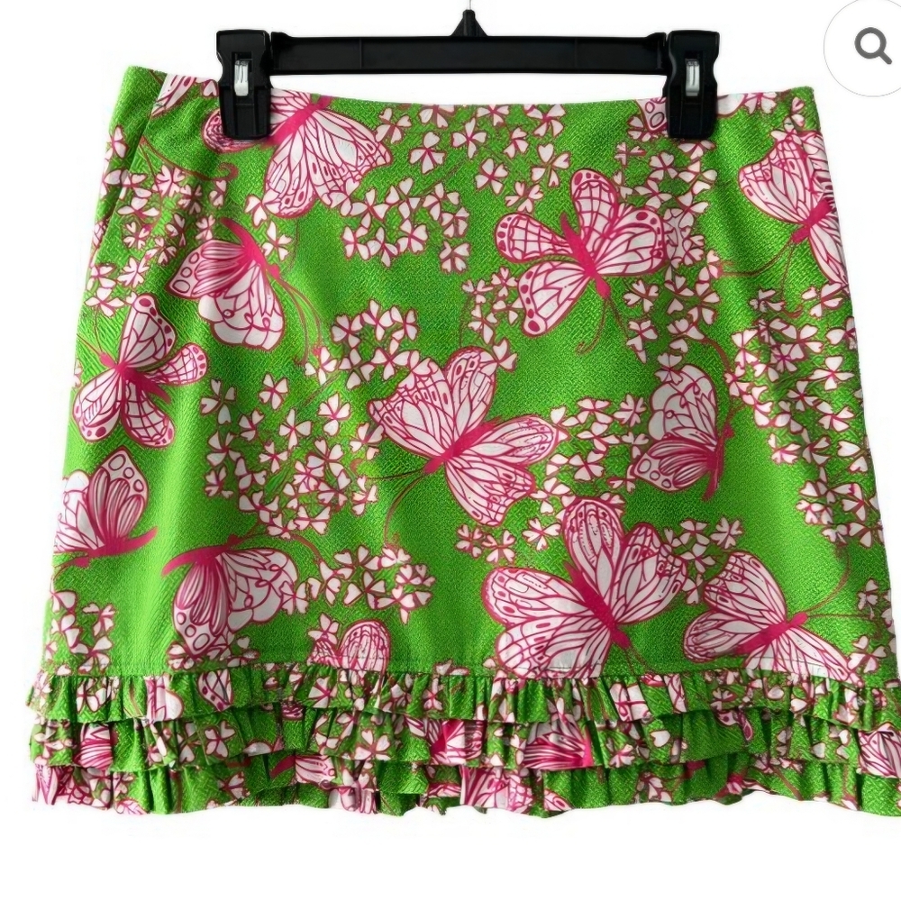 Lilly Pulitzer Floral Green and Pink Skirt Size 2 But Fits Like A 4